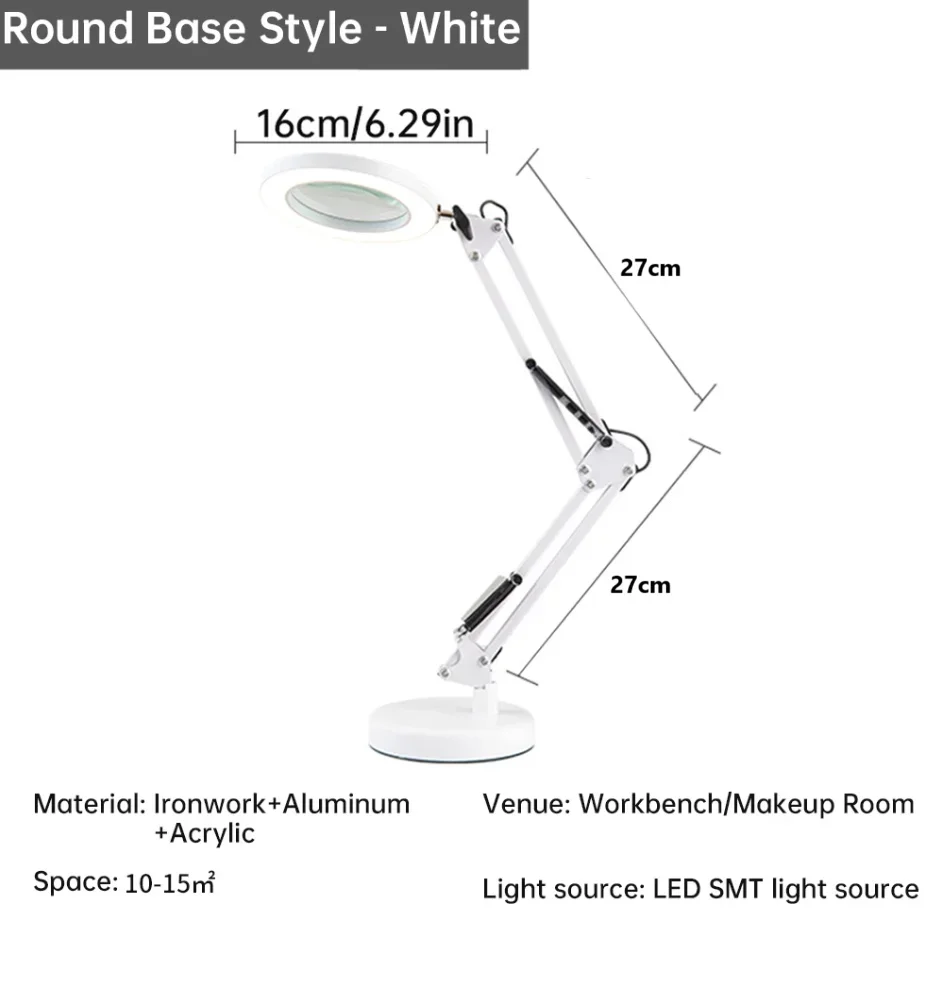 Foldable 10X Magnifying Glass Desk Lamp with Light Professional Magnifier USB Power Supply Three Dimming Modes for Study Reading