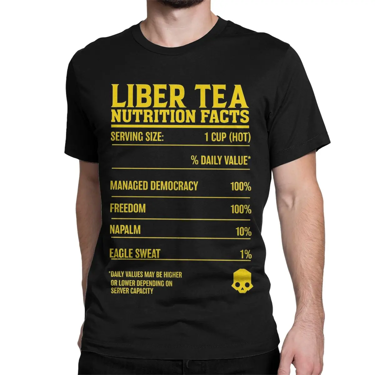 Vintage Helldivers 2 Liber-tea Nutrition Yellow T-Shirts for Men Cotton T Shirt Short Sleeve Tee Shirt Graphic Clothing