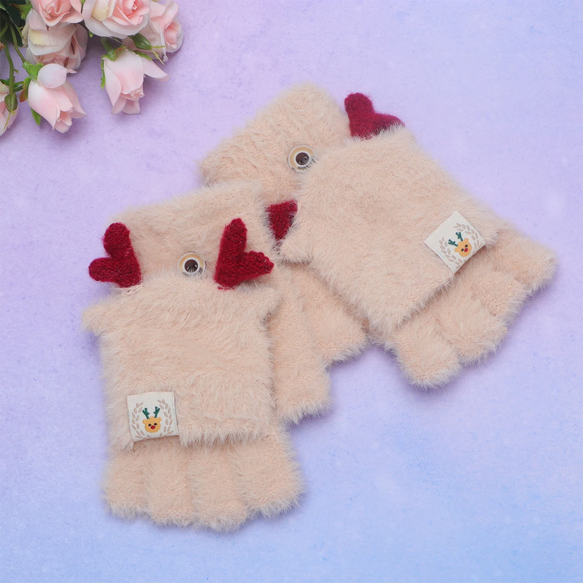 

1 пара теплых перчаток с половиной пальца, зимние теплые перчатки для рук, защита для детей, для улицы, в холодную погоду, розовая любовь