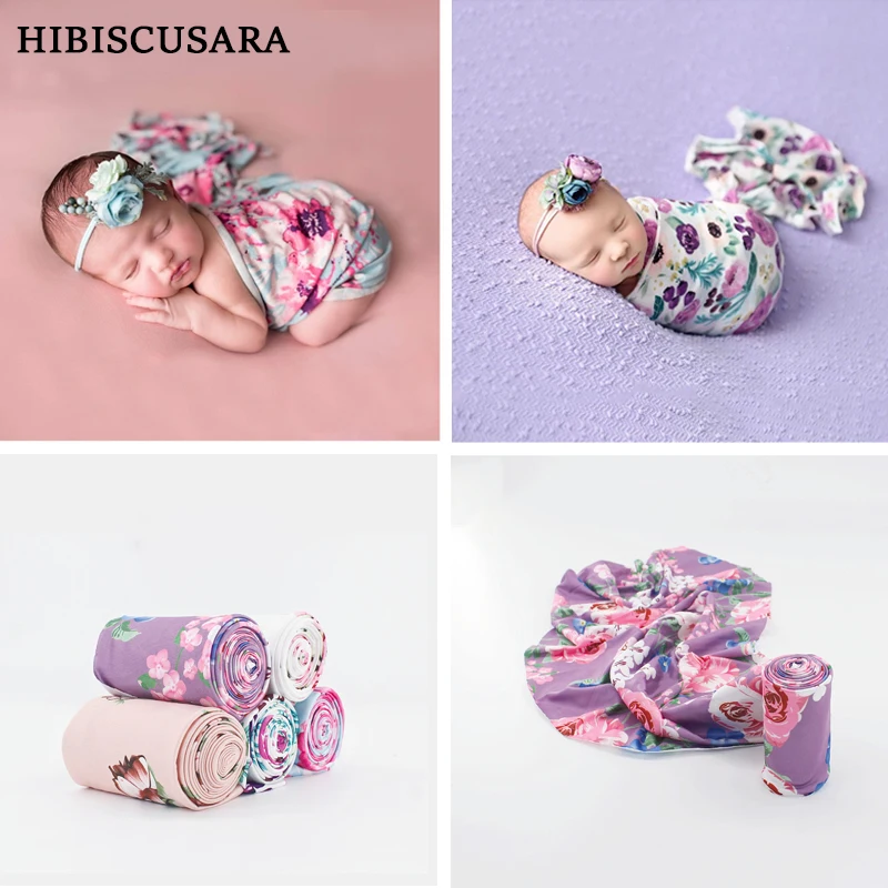 Strong Stretch Floral Infant Baby Photography Wraps Cloth Newborn Girl Elastic Flowers Photo Shoot Wrap Swaddle 33*175 cm