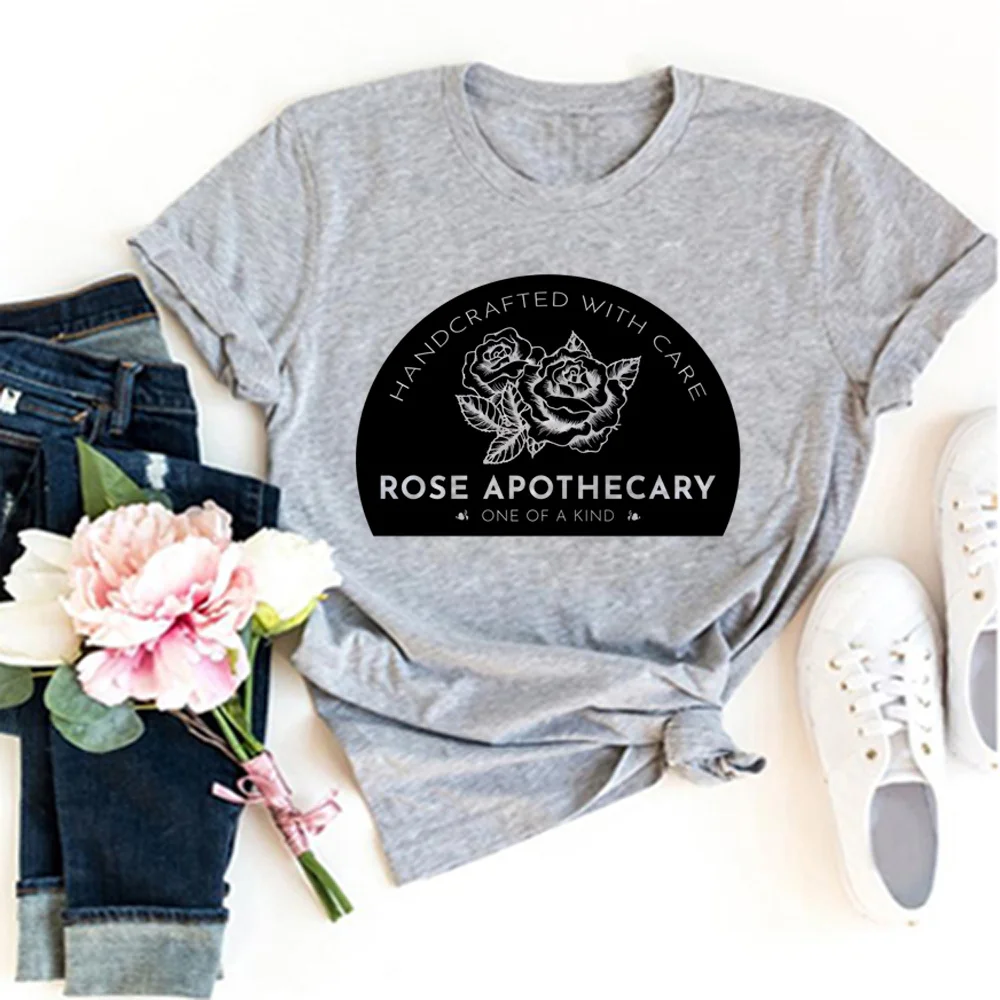 

Rose Apothecary Handcrafted With Care t shirt women funny manga designer top girl designer harajuku clothing