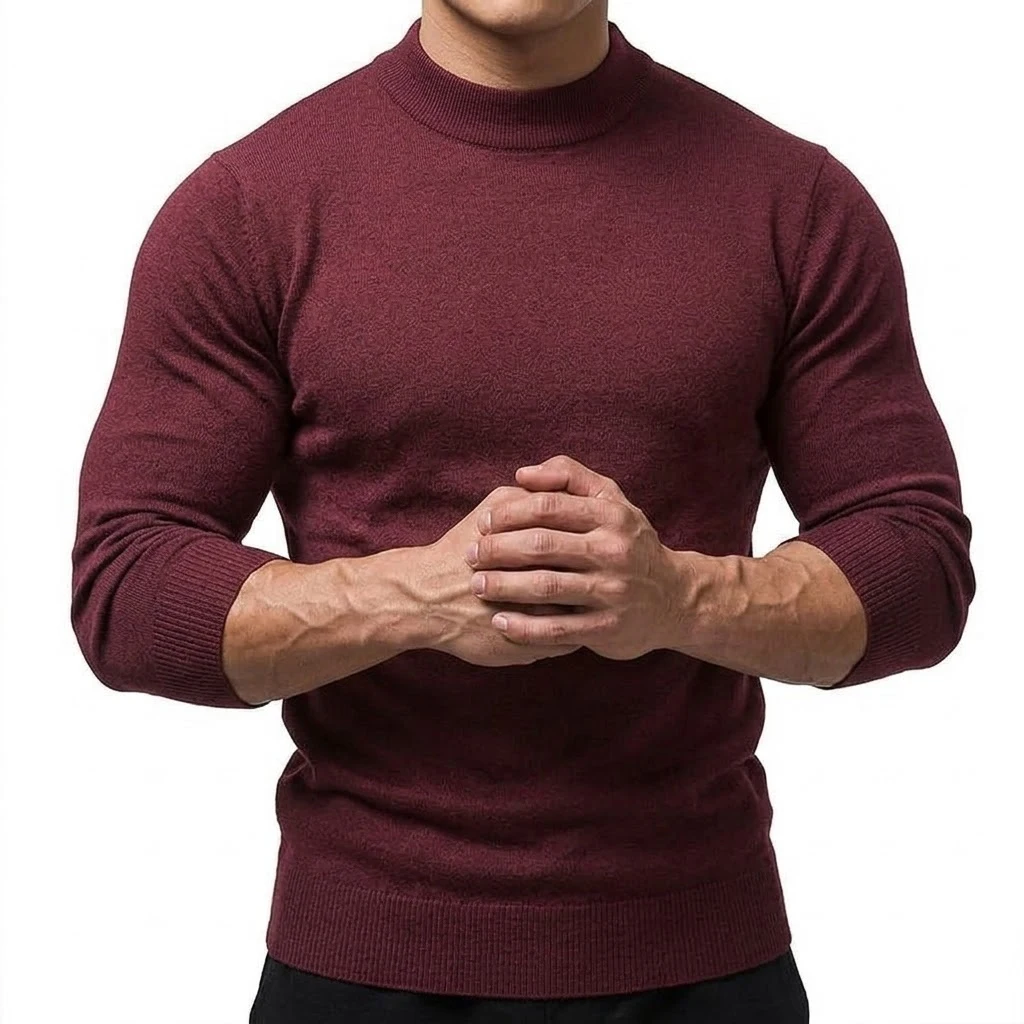 Herbst Herren Strickpullover mit Stehkragen Langarm Casual Pullover Slim Fit Einfarbig Thermo Rollkragenpullover Winterkleidung für Männer – Detail 9