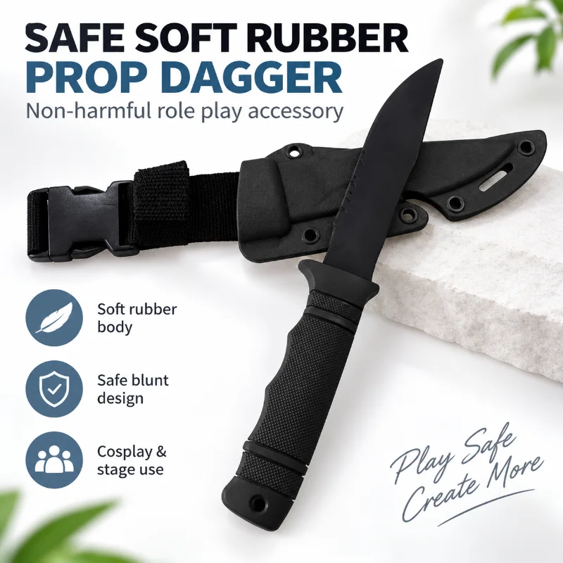 Safe Simulation Prop Dagger Soft Rubber Model, Non-harmful Accessory for Costume Party & Training Show