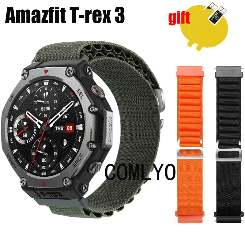 

Ремешок 3 в 1 для умных часов Amazfit T-rex 3, нейлоновый мягкий браслет, ремешок, защитная пленка для экрана