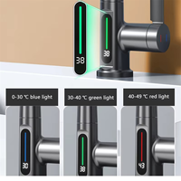 ABXHA Waterfall Basin Faucet Pull-Out Kitchen & Bathroom Faucet Rainfall Temperature Digital Display No Battery Blcak