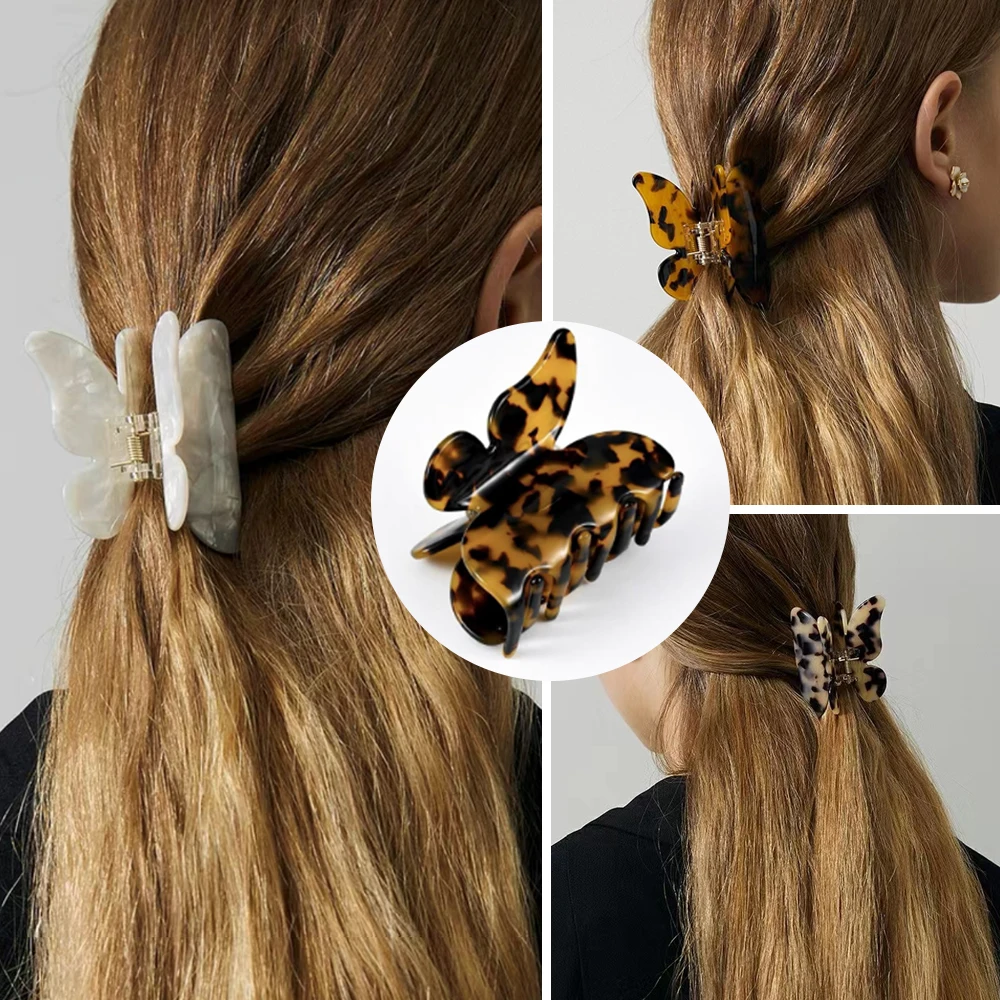 New Butterfly Hair Claw Acetate Material Mix Color Clip For Women Girl Thick Hair Retro Hair Accessories