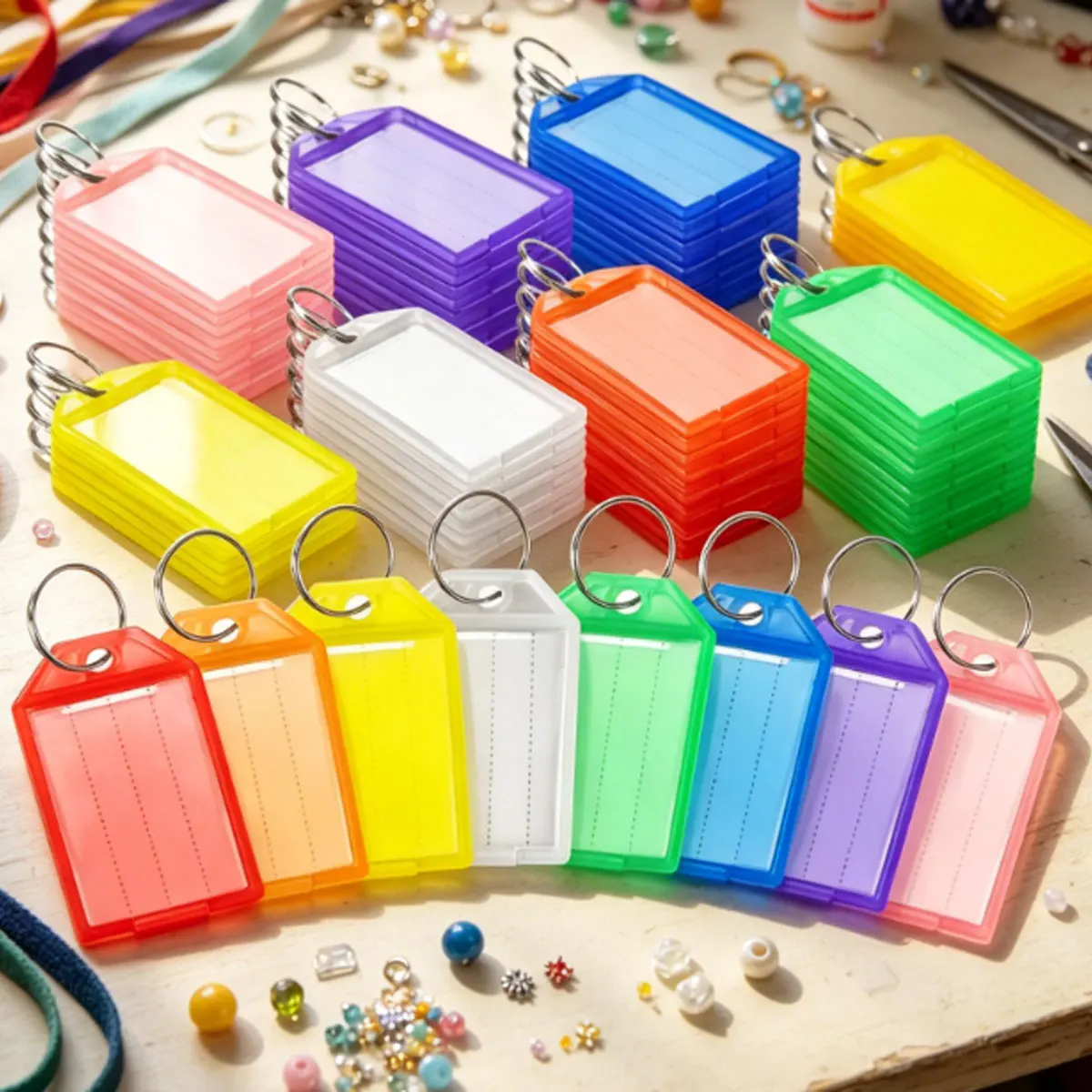 Étiquettes porte-clés en plastique transparent à rabat, 25 pièces, en couleurs assorties, pour bagages et effets personnels ZSY