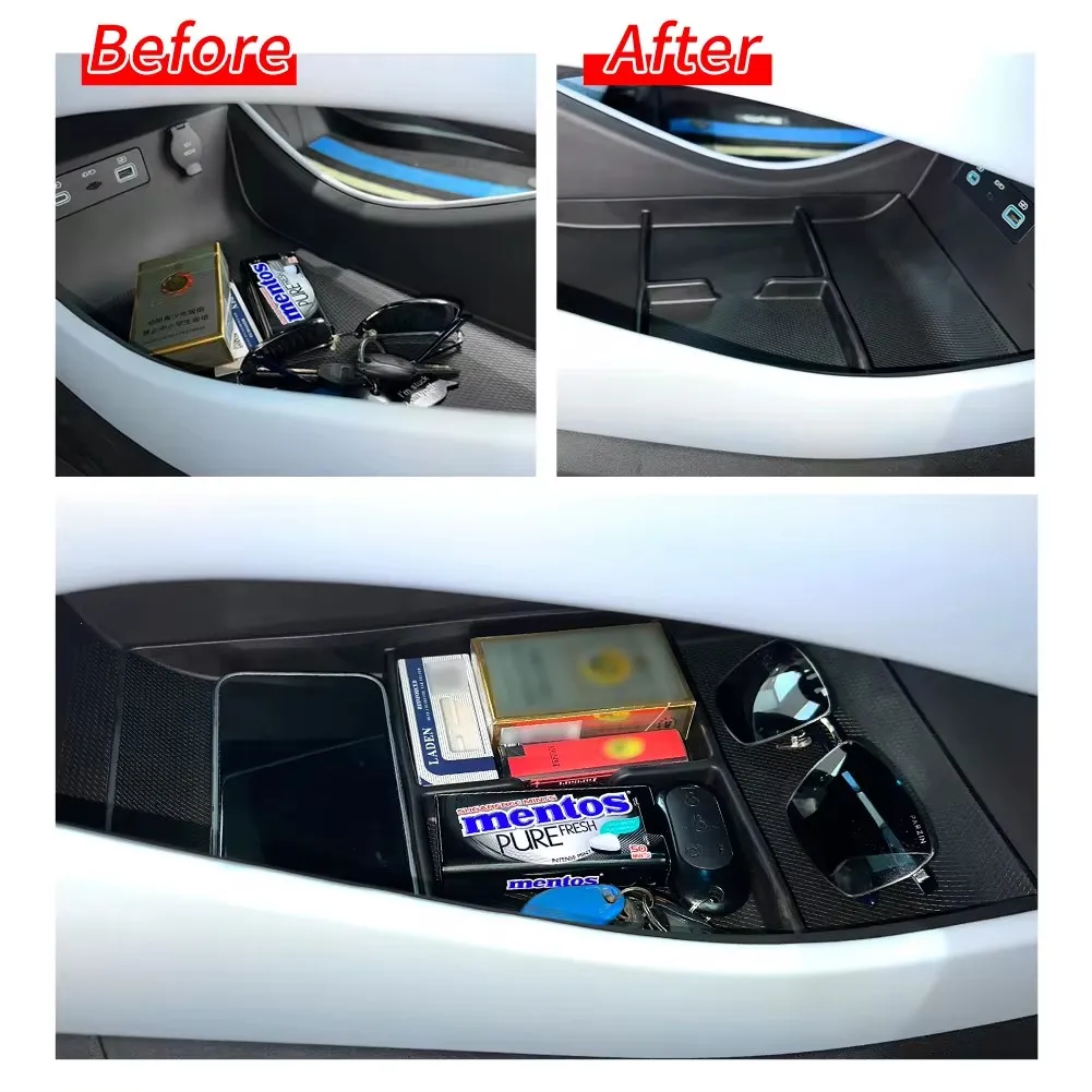 for BYD Seal EV Central Armrest Lower Layer Storage Box TPE Car Center Console Tray Organizer Accessories
