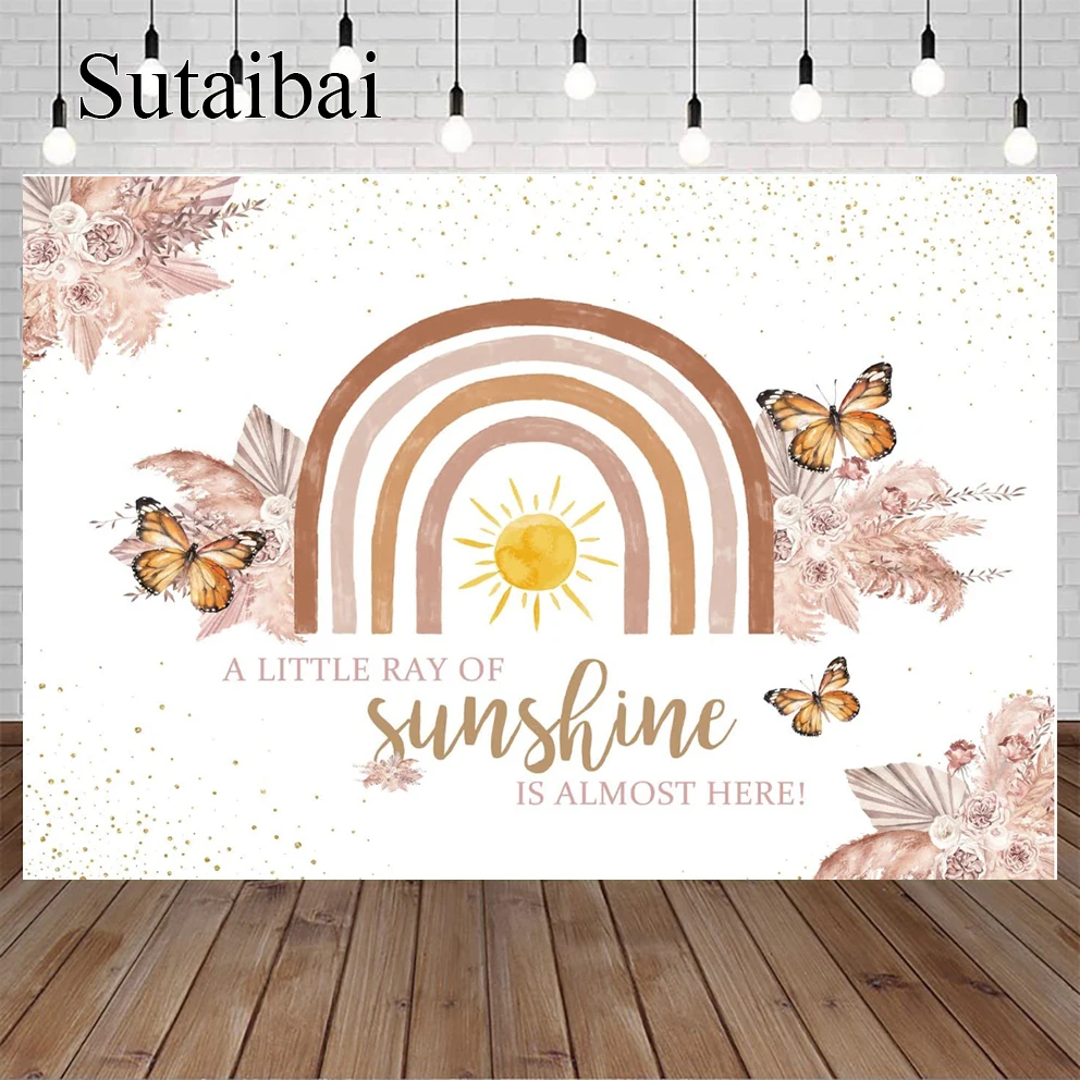 

Boho Oh Baby Backdrop Boho Rainbow Baby Shower Backdrop A Little Ray of Sunshine Is Almost Here Baby Shower for Girl Boho Baby