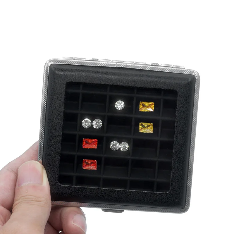 Push Soft Silicone Pad Transparent Glass Gem Box Grid Ring Surface Display Case Metal Bare Stone Container Black
