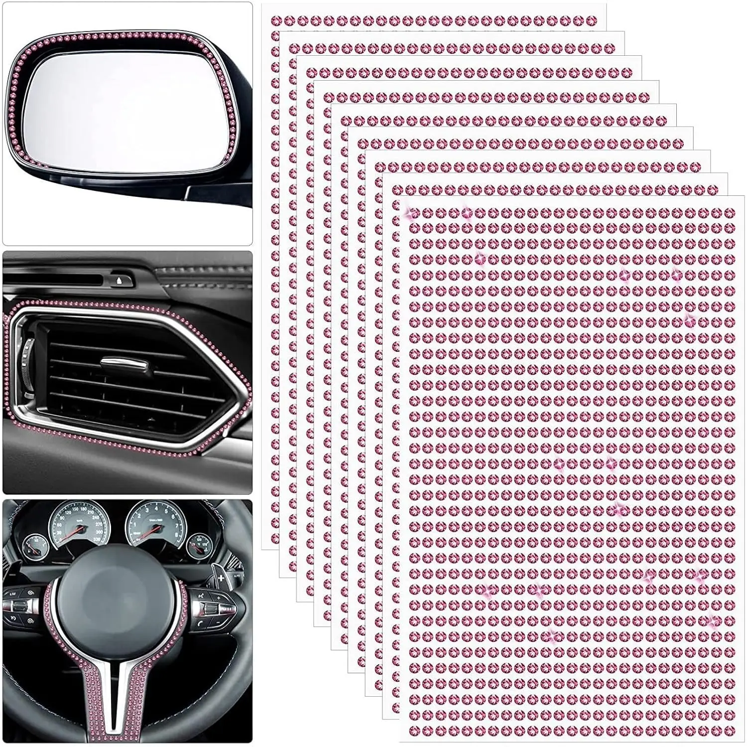 Car Diamond Sticker 3mm DIY Self-Adhesive Shiny Crystal Diamond Powder Car Decoration Stickers for Women Irl Best Gift PINK