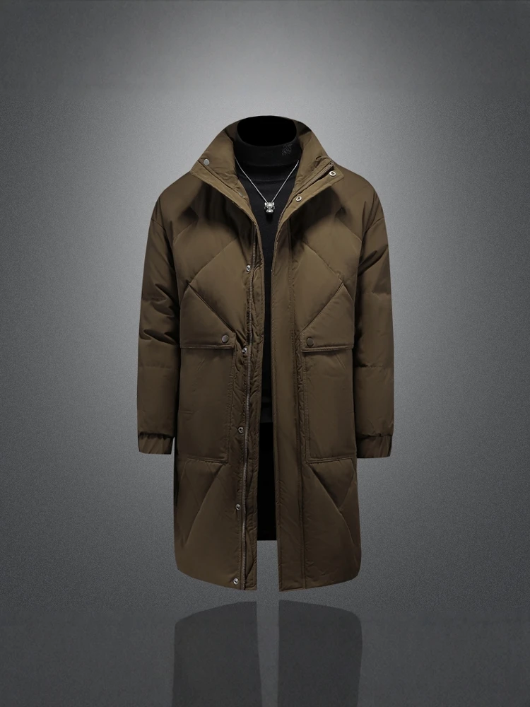 

Мужская зимняя пуховая куртка средней длины, модная, приталенная, белая, с утолщенным воротником-стойкой, верхняя одежда