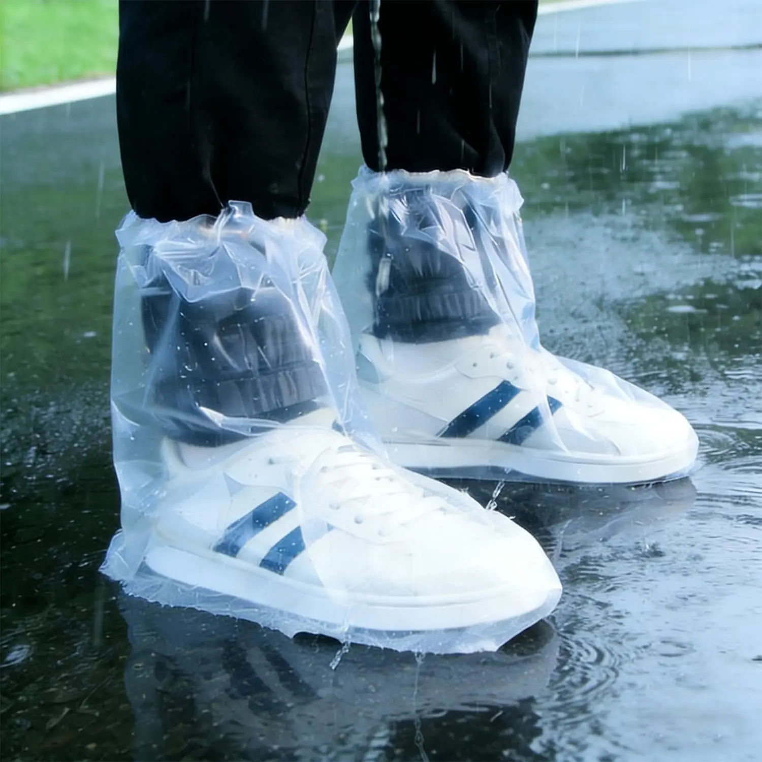

10 Pairs Clear Disposable Shoe Covers, Waterproof Plastic Overshoes, Non-Slip Rain Boot Covers for Men Women, Medium
