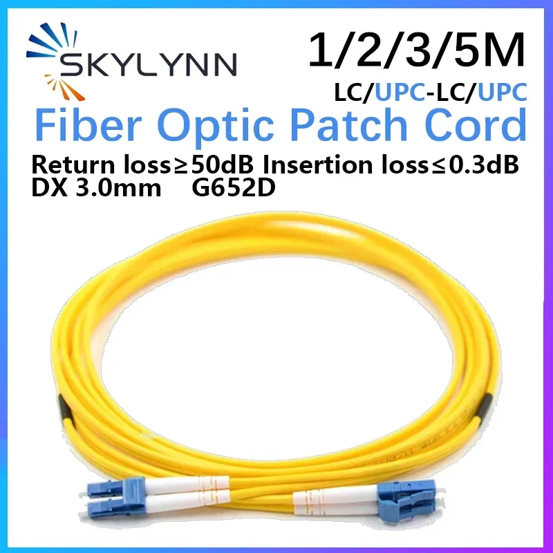 Cable de conexión de fibra óptica LC/UPC-LC/UPC personalizable DX 3,0mm modo único 9/125 G652D chaqueta amarilla LSZH 1M/2M/3M/5M