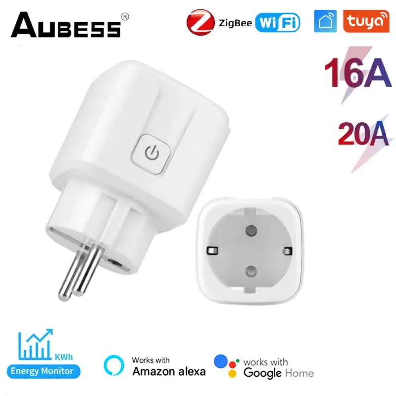 

AUBESS TUYA Zigbee/WiFi Smart Power Meter Socket 16/20A EU Plug Беспроводной пульт дистанционного управления через приложение Smart Life Поддержка Alexa Google
