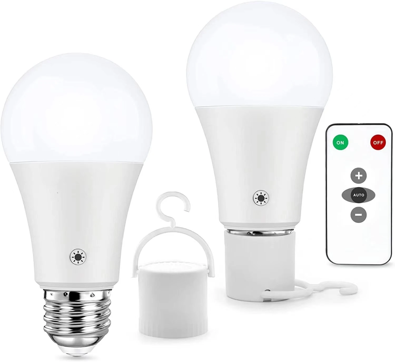 Rechargeable Light Bulbs with Remote, Dimmable Battery Powered Light Bulbs, A19 Standard Size Emergency LED Light Bulbs, 2 Pac