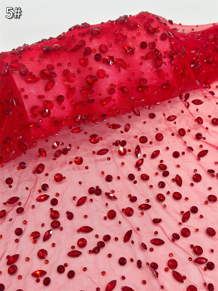 2025 แอฟริกาออกแบบผ้าคุณภาพสูง Handmade Rhinestone Heavy กระบวนการคริสตัลตกแต่งสําหรับชุดปาร์ตี้ Series, เย็บปักถักร้อยสุทธิ Lac