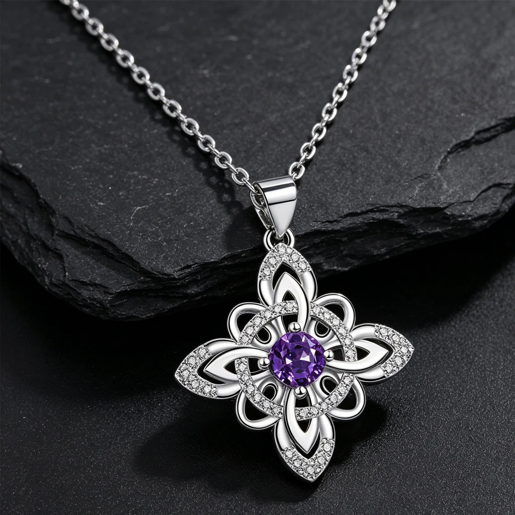 Original Strass Zirkonia Hexenknoten-Halskette Modische 12-Farben Geburtsstein-Halskette für Damen Schmuck Amulett Schutz – Detail 4