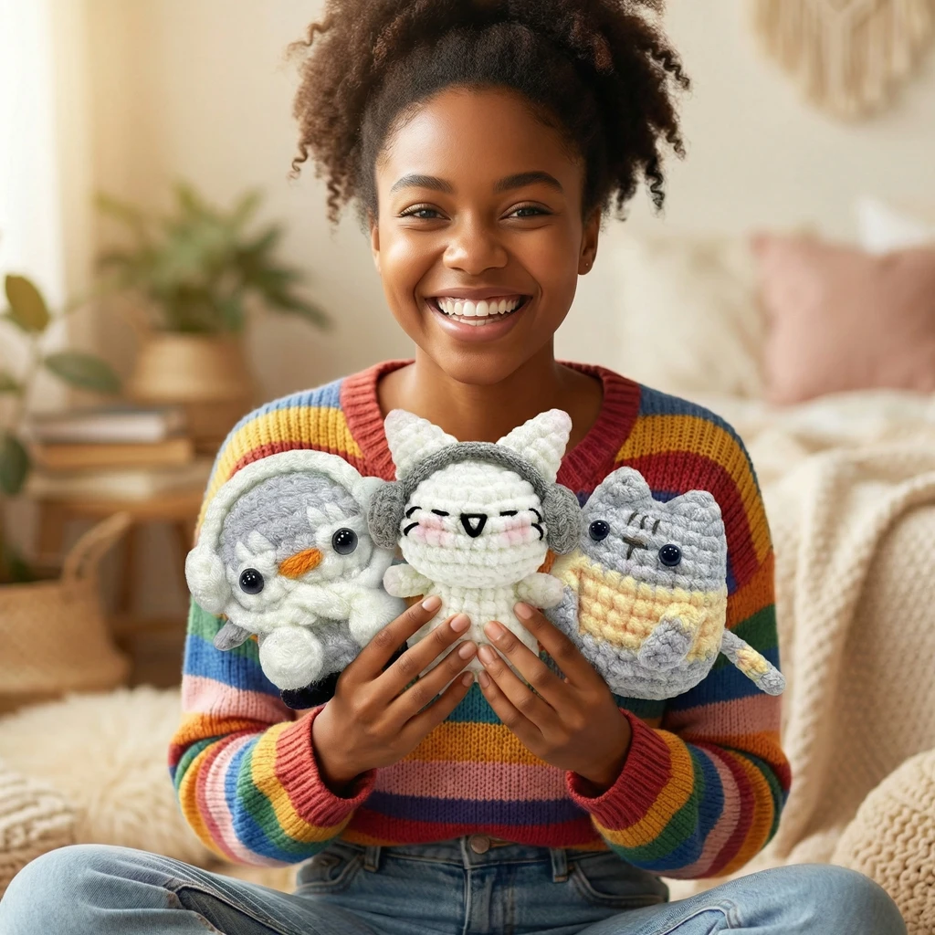 Animal Crochet Kit for Beginners-3 Pack Rabbit Cat Penguin, Easy to Learn 6