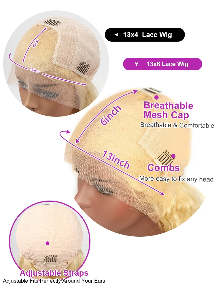 วิกผมหน้าผากลูกไม้แบบ HD 613 ขนาด 13x6 แบบลอนลึก วิกผมแท้สีบลอนด์น้ำผึ้ง วิกผมลอนแบบไม่ต้องใช้กาว วิกผมหน้าผากลูกไม้ผมเวียดนาม