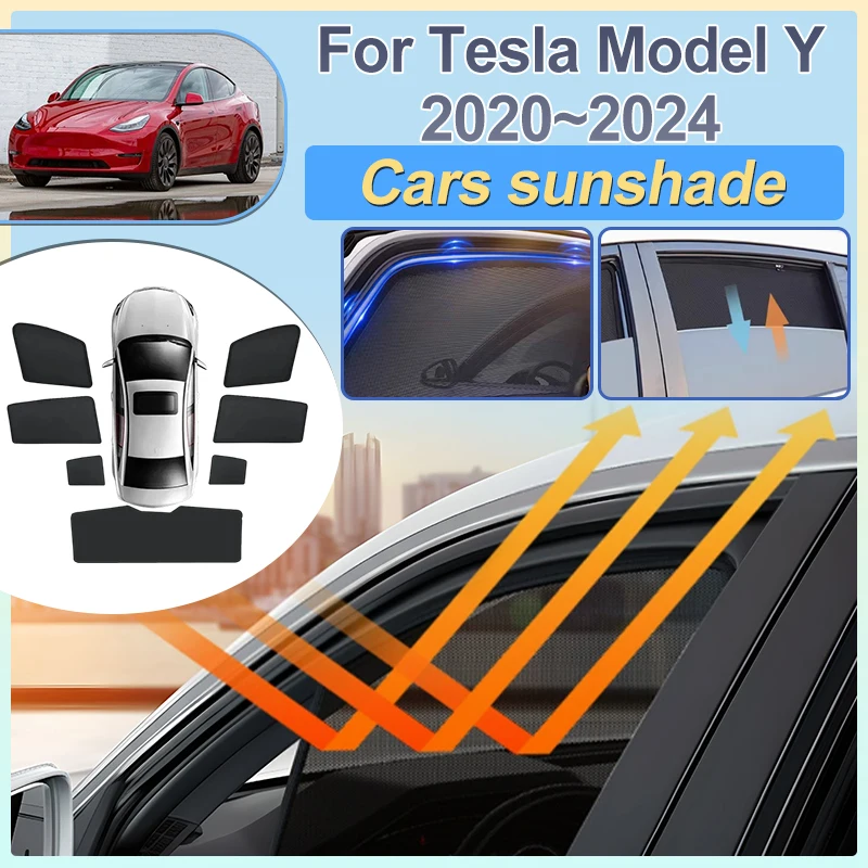 

Car Sunshade For Tesla Model Y Accessories 2020-2024 Front Rear Windshield Side Glass Breathable Mesh Sun Visor Cover Accesorios