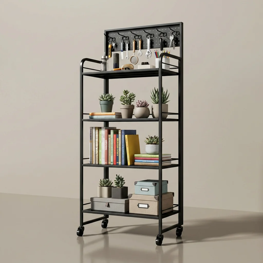 Custom 2026 Trending Heavy Duty Metal Matte Black Foldable Rack Pegboard 4-Tier Space-saving Modular Retail Display Stand Factor