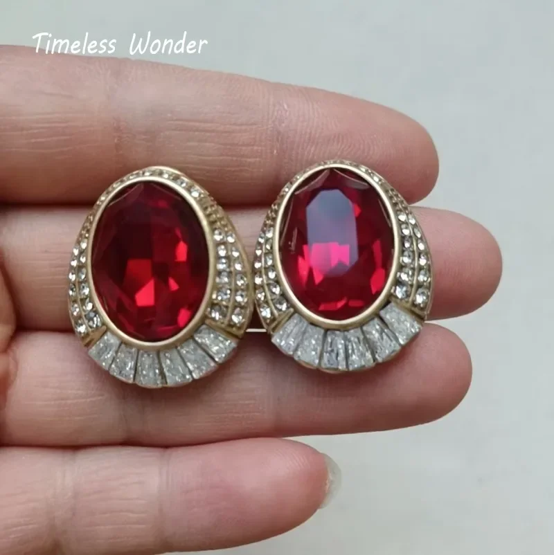 Timeless Wonder Retro Zircon Geo Glass Button Earrings for Women Designer Jewelry Punk Cute Vintage Style Party Rare Classy 5341