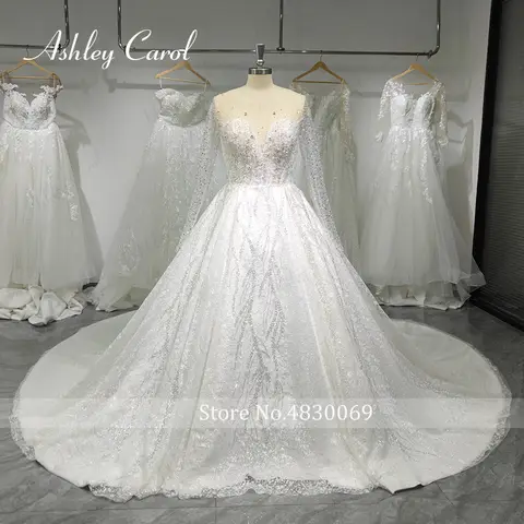 Ashley Carol Lyxiga Bröllopsklänningar För Kvinnor Långärmad Prinsessa Glittrande Pärlpärl Brudklänningar Vestidos De Novia 10 best sales importerade bröllopsklänningar - №5