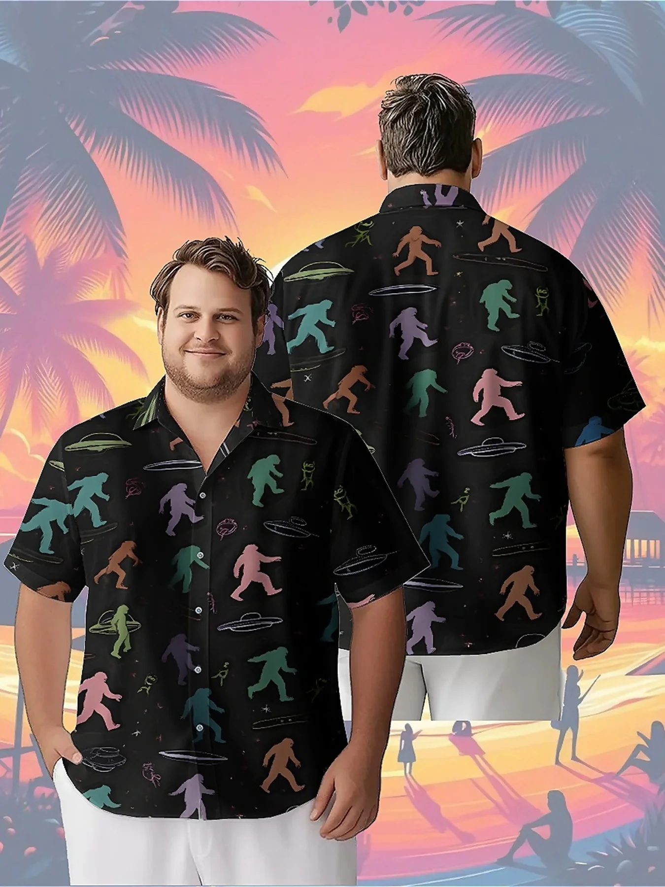 

Men's Plus Size Hawaiian Shirts Colorful Alien Pattern pattern,Unisex Baggy Aloha Shirts,summer Alternative Clothing