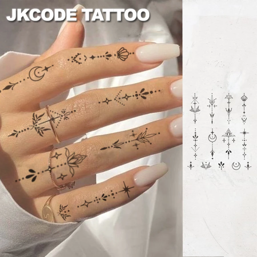 Waterproof Semi-permanent Tattoos,Simple Design Leaf, Ramadan Temporary Tattoos,Botanical, Finger Tattoos,Lasts 1-2 Weeks