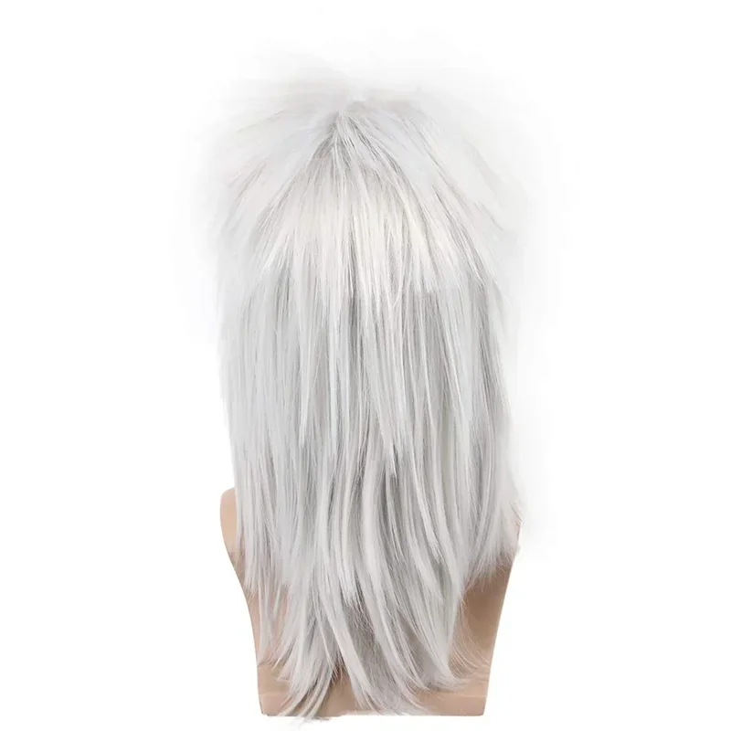 WIGS Long Straight Hair Silver Gray Synthetic Wig For Men And Women 70s 80s Cosplay Rock Punk Disco Mullet White Wig