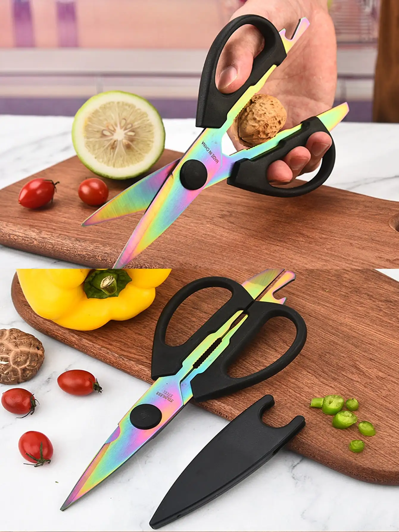 

1PC,Upgrade Your Kitchen with 1pc Dazzle colour Stainless Steel Multi-Purpose Shears - Perfect for Poultry, Fish, Meat, Vegetables & More!