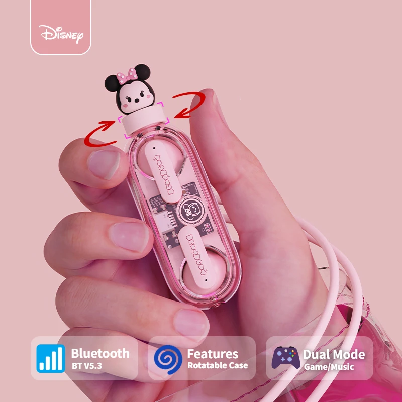 Disney Mickey Minnie auricolari TWS Wireless Bluetooth 5.3 cuffie cuffie da gioco con cancellazione del rumore custodia di ricarica girevole RGB