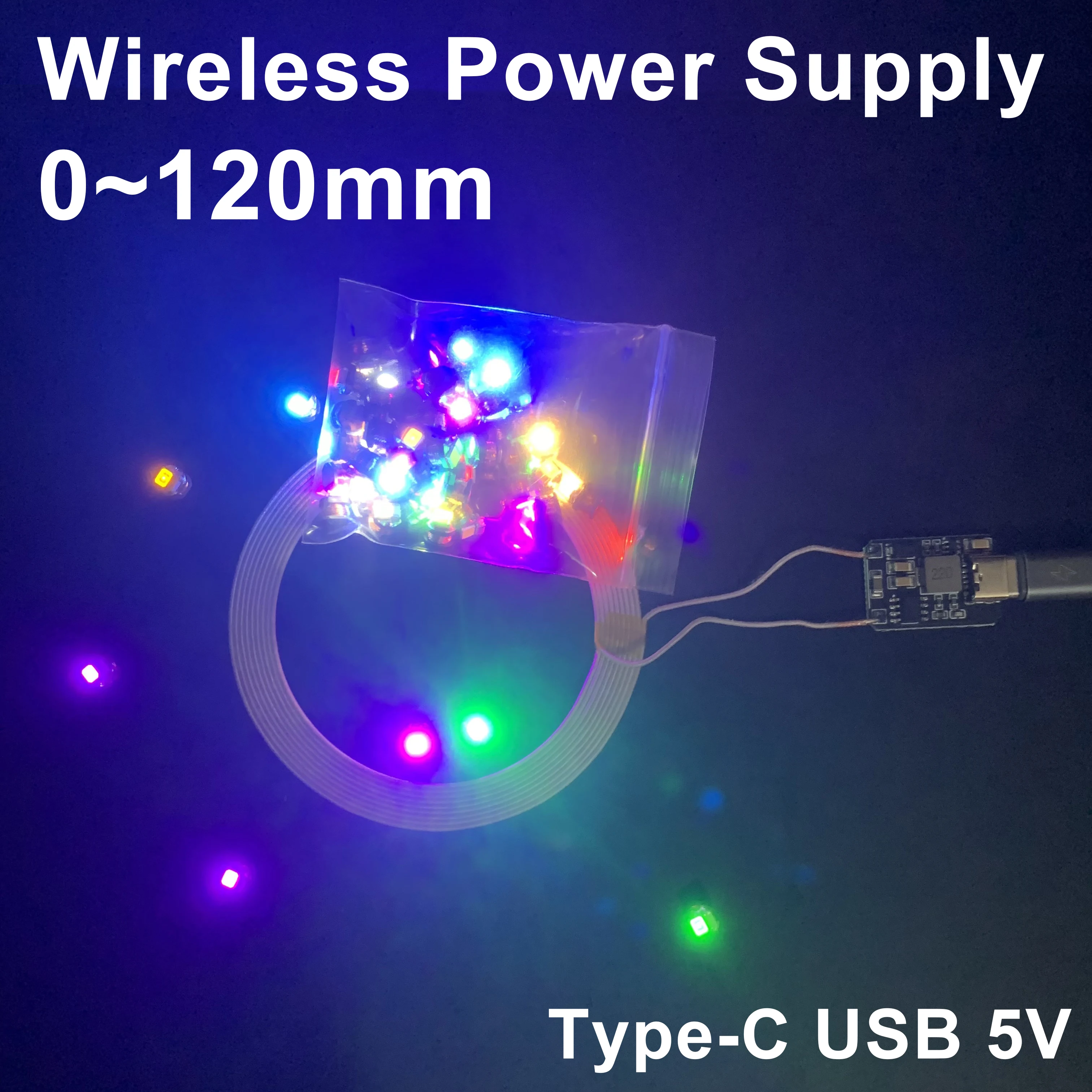 0 ~ 120mm distanza Wireless Power Supply trasmettitore bobina induzione Type-c USB 5v + 5pcs ricevitore Led lampada modello fai da te giocattoli