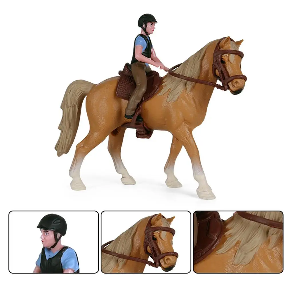 Hollow Plastic Animal Figure Horse with Male Rider Figurine for Preschool