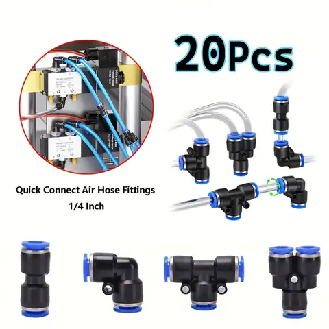1/ 4inch External Diameter Quick-Connect Pneumatic Air Hose Fittings, Y-Type Diverter, T-Type Three-Way Connector, 90-Degree Elbow, Straight Adapter, Pg6-4/8-4/8-6/10-6/10-8/12-8/12-10Mm Reducing Pneumatic Fittings, To