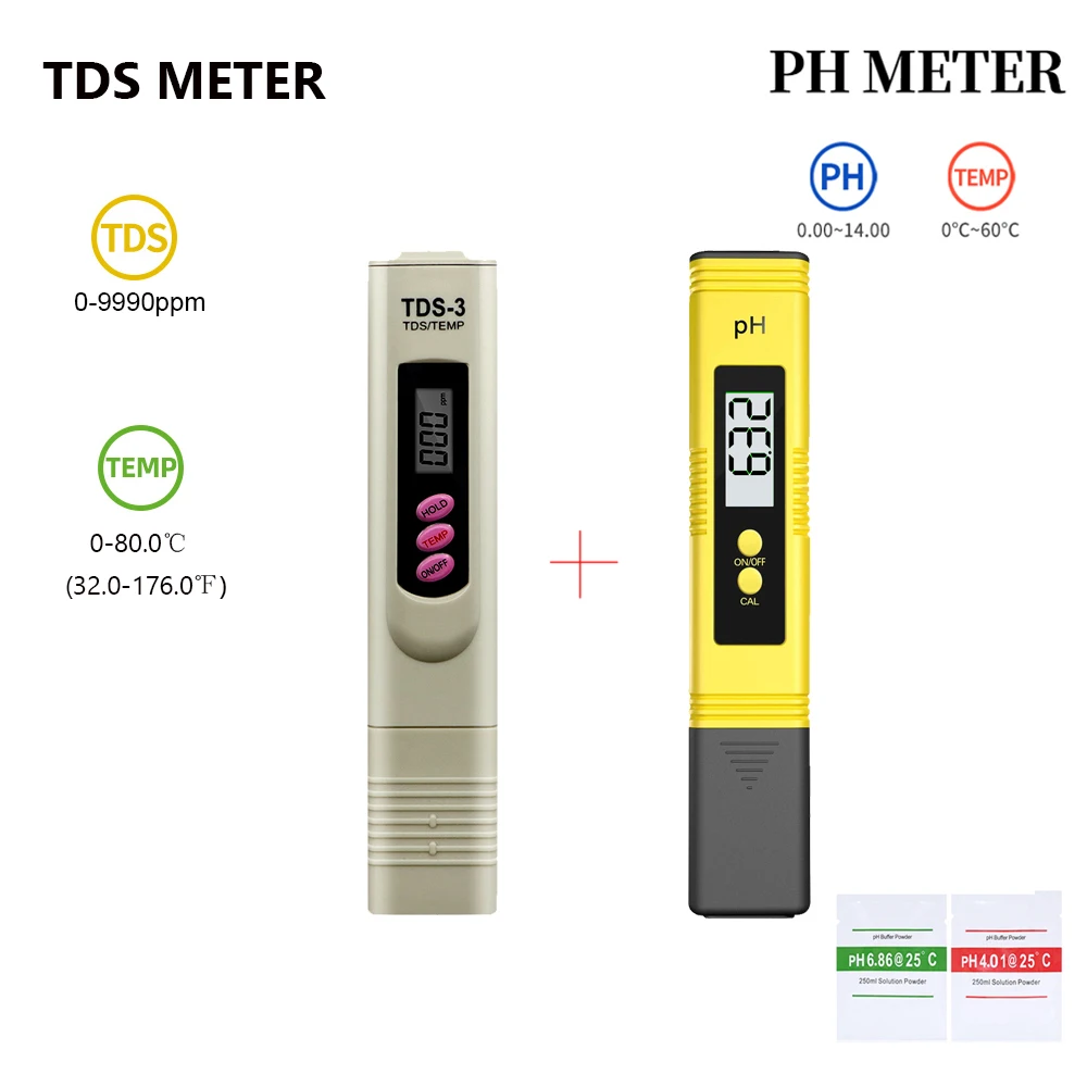 

2 in 1 Temp TDS Meter 0-9999 ppm Digital Water Quality Tester Portable Temperature Test Pen for Drinking Water Aquarium