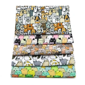 Cute Cat Animal Series Poliéster Algodão Tecido, DIY Quilting Artesanato, Handmade Doll Clothes, Precut para Patchwork, 19.68x17.7 12 principais vendas tecido estampa gato - №4