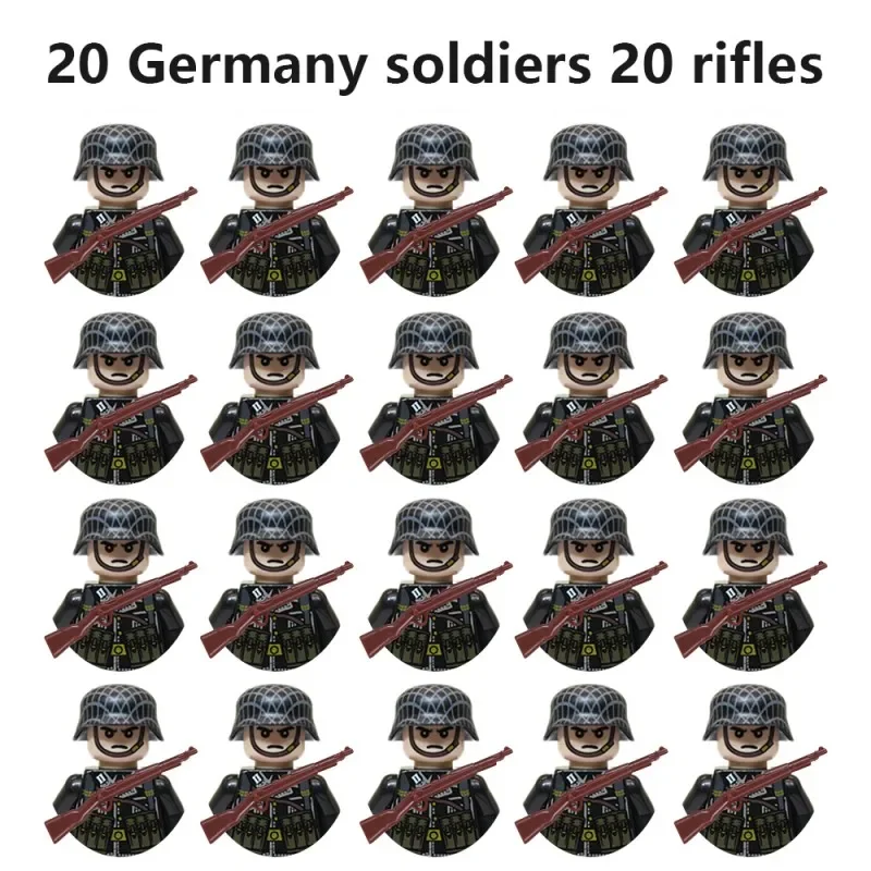 20Pcs/Set WW2 Military Soldier Array Soviet US UK France Japan Canada Italy China Building Blocks Action Figure Bricks Kids Toy