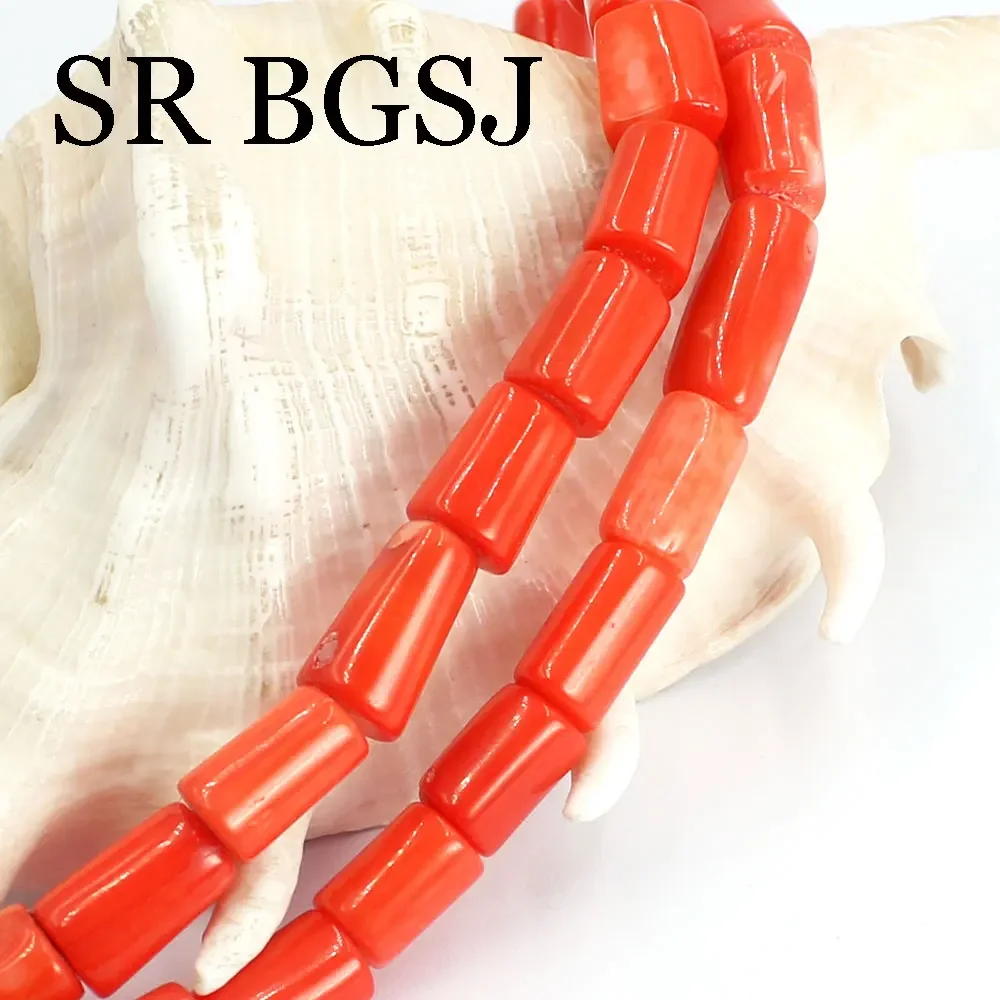 7-8x10-14mm Wholesale Natural Orange Coral Gem Column Drum Beads for Jewelry Making DIY Bracelet Necklace 15\