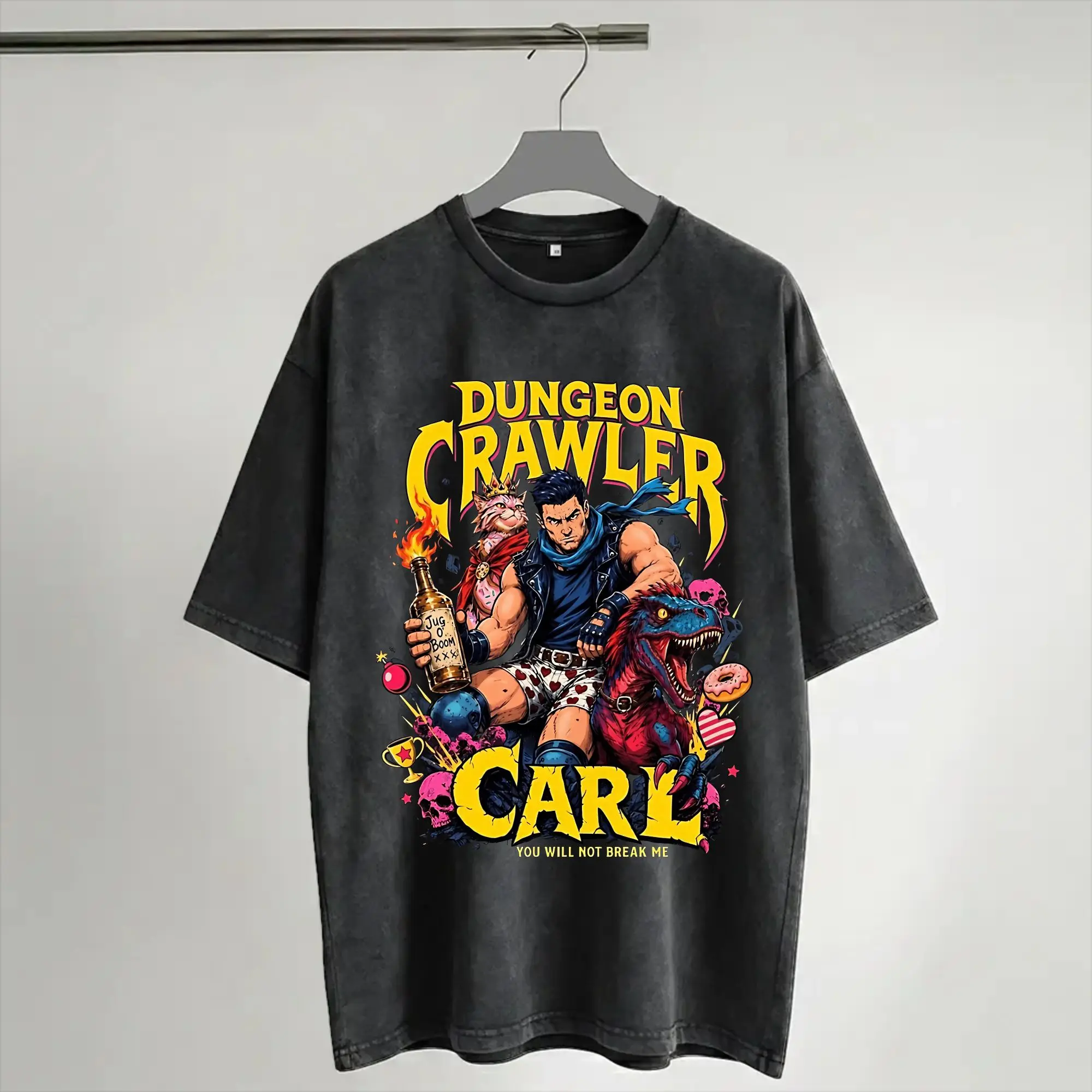 Carl And The Princess Donut and Mongo Dungeon Crawler Carl  Washed T Shirts Streetwear T-Shirt  Tees Men Women Streetwear