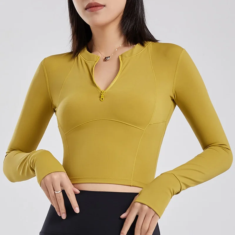 

Cloud Hide Yellow Sports Shirts for Women Yoga T-Shirts Gym Fitness Workout Top Autumn Long Sleeve Blouse XL Running Sportswear