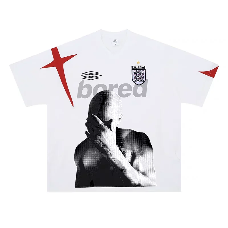 Summer Men T Shirts Retro color blocking patchwork badge portrait print T Shirt Men Women T-shirt Top Tees
