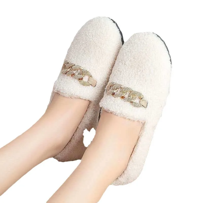 Winter New Hairy Shoes Flat Bottom with Velvet Cotton Shoes Thick Bottom Butterfly Knot Cotton Shoes Low Top Warm Shoes Sell Off