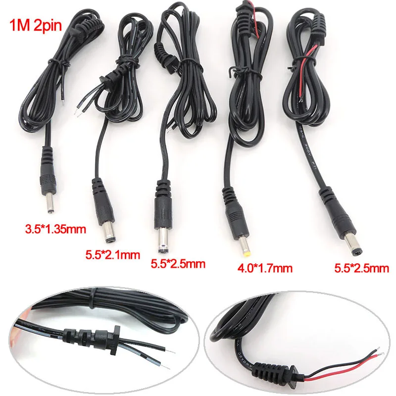 1M 2pin Adapter Output Power adapter Cord DC Male Plug 100cm Cable 5.5*2.5/2.1 4.0*1.7 3.5*1.35 repair cord  R23