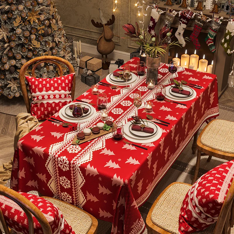 New Year's Atmosphere, Tablecloth, Rectangular Chenille, Red Tablecloth, Waterproof Tablecloth, Green Plaid Coffee Table