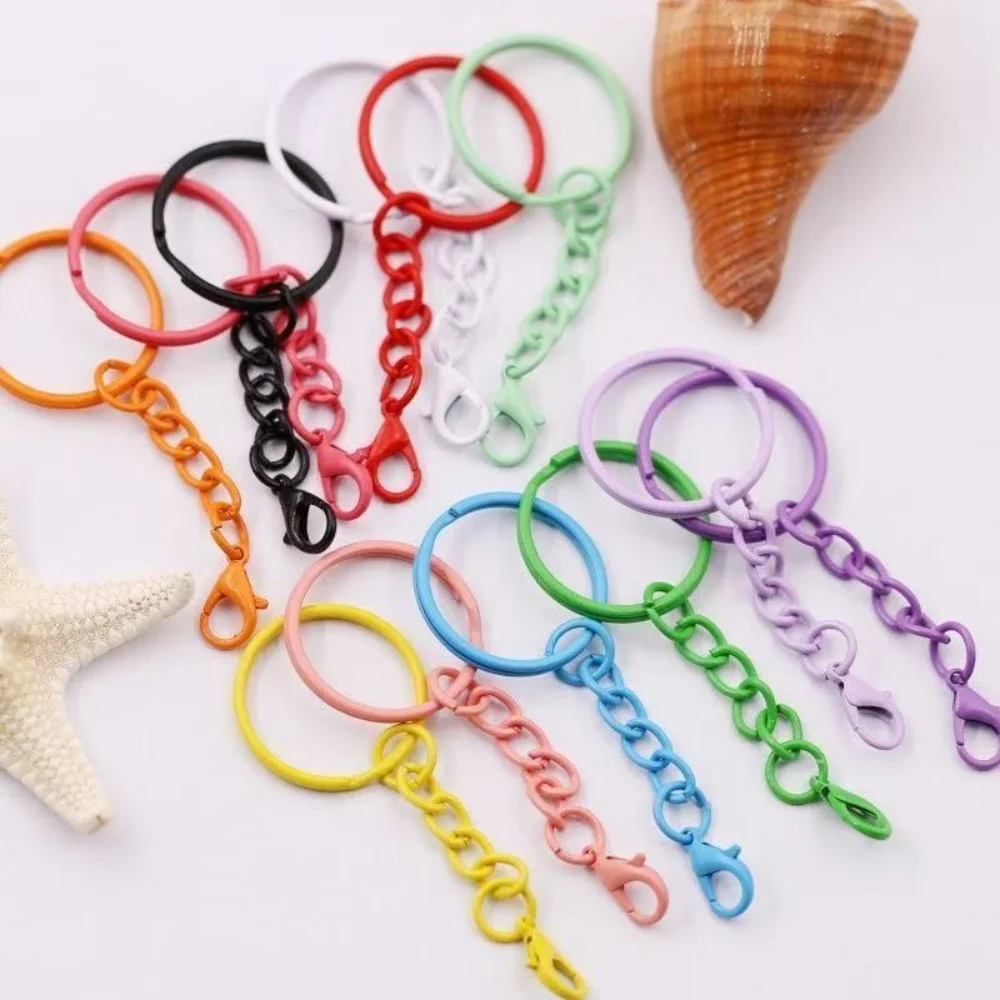 10-50pcs Colorful Keyrings with Chains Lobster Clasps for Hand DIY Jewelry Making Keychain Connector Hooks Bags Holder Supplies