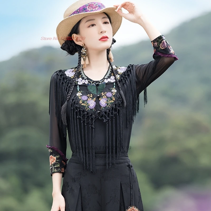 2025 chinois ethnique glands châle cape cape fleur nationale broderie cape hanfu accessoires oriental rétro veste sans manches