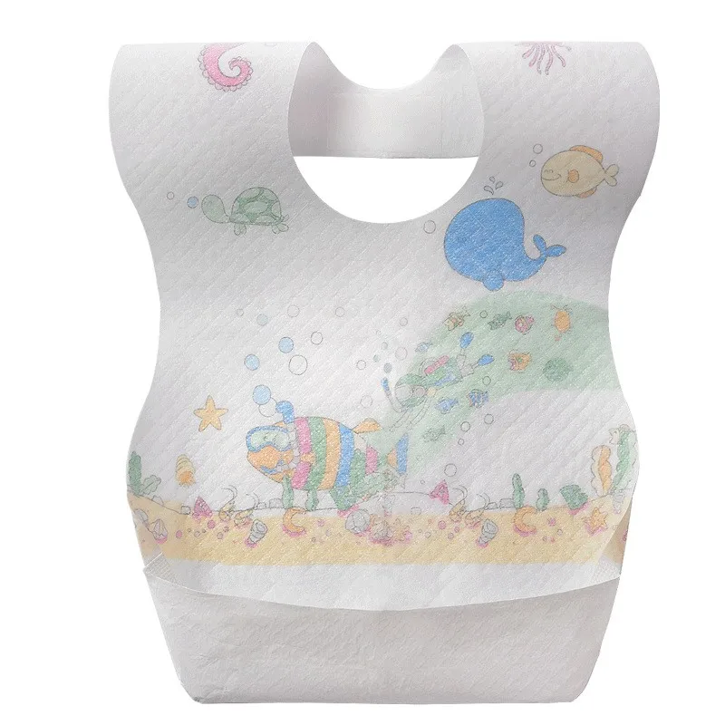 Cartoon printed disposable meal pocket for children soft bib saliva towel Wash free non-woven bib anti-dirty moisture 10 sets