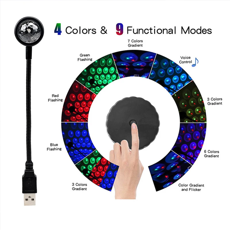 9 Modes Music Control Car Roof Star Light Adjustable RGB Interior LED Atmosphere Ambient Projector USB Decoration Night Lights